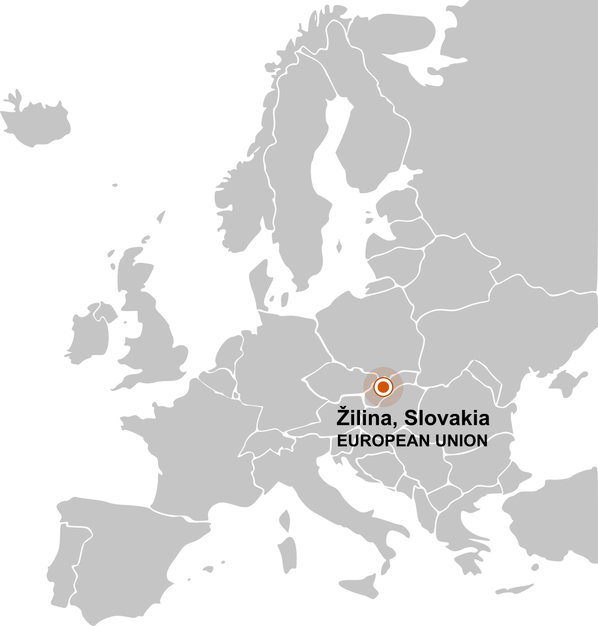 Political map of Europe with Žilina, Slovakia highlighted